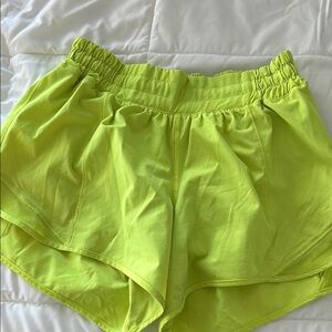 Neon Yellow-Green Athletic Shorts with Elastic Waist and Lightweight Fabric